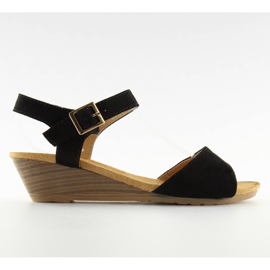 Schwarze Sandalen mit niedrigem Keilabsatz LS-89015