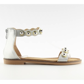 Silberne Sandalen mit Knöchelverschluss VS-376 Silber grau