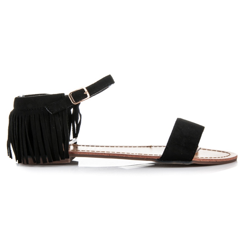 Queen Vivi Flache Sandalen mit Fransen schwarz