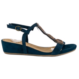 Corina Marineblaue Sandalen auf niedrigem Keilabsatz