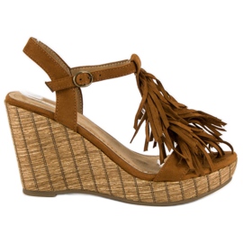 Corina Braune Sandalen mit Fransen