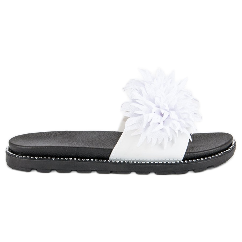 Hausschuhe mit Bommel weiß