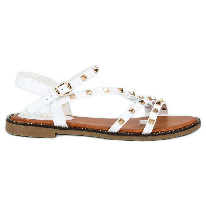 SDS Flache Sandalen mit Nieten weiß