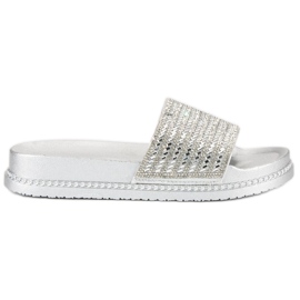 Silberne Hausschuhe mit Kristallen grau