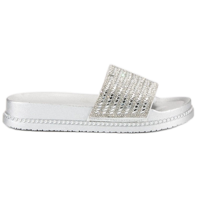 Silberne Hausschuhe mit Kristallen grau