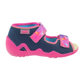 Befado Sandalen Hausschuhe, Lederdecksohle rosa marineblau