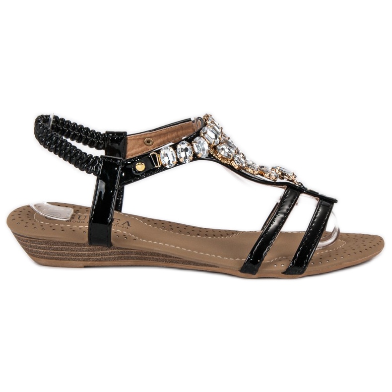 Lackierte Sandalen mit Gummiband schwarz