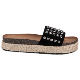 L. Lux. Shoes Espadrilles-Flip-Flops mit Nieten schwarz