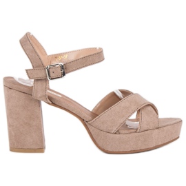 Flyfor Hochhackige Wildledersandalen braun