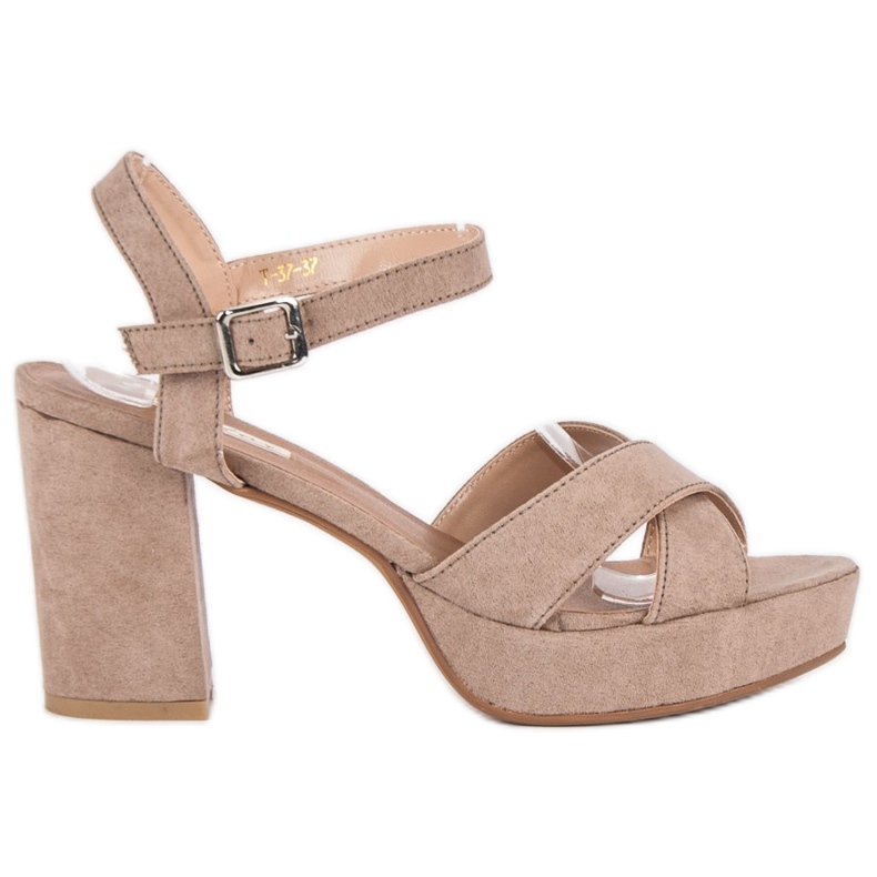 Flyfor Hochhackige Wildledersandalen braun