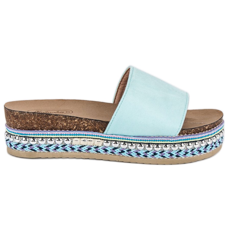 Boho Wildleder Hausschuhe blau