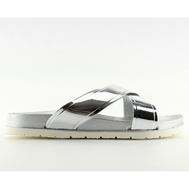 Silberne Pantoffeln in Spiegeloptik CK46P silber grau