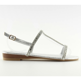 Silberne Sandalen mit Zirkonias 86-C010 Silber grau