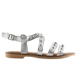 Silver M-520 Silberne Sandalen mit Nieten grau