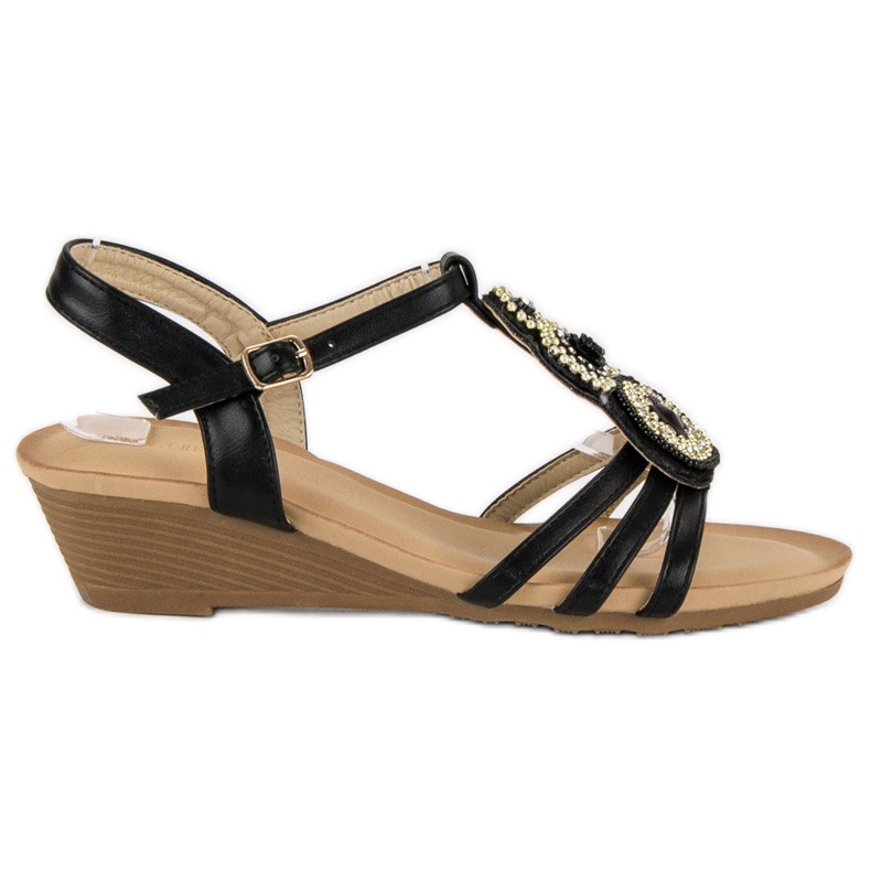 Ch. Creation Elegante Sandalen auf niedrigem Keilabsatz schwarz