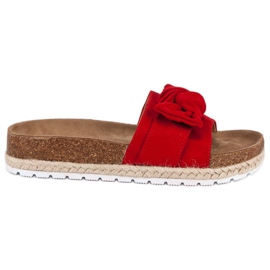 Rote Hausschuhe mit Schleife