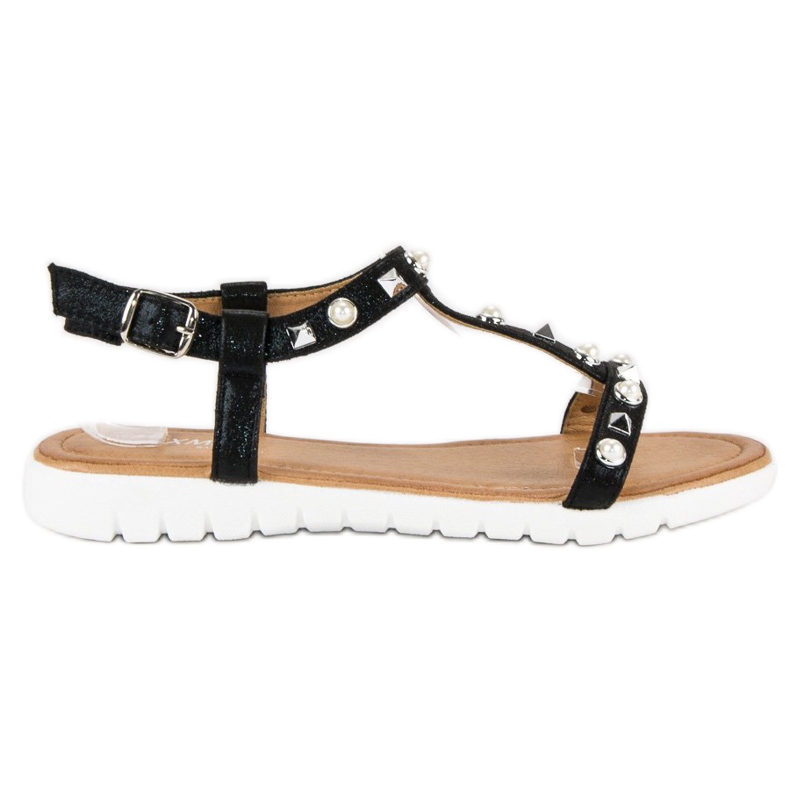 Flache Sandalen mit Strass schwarz