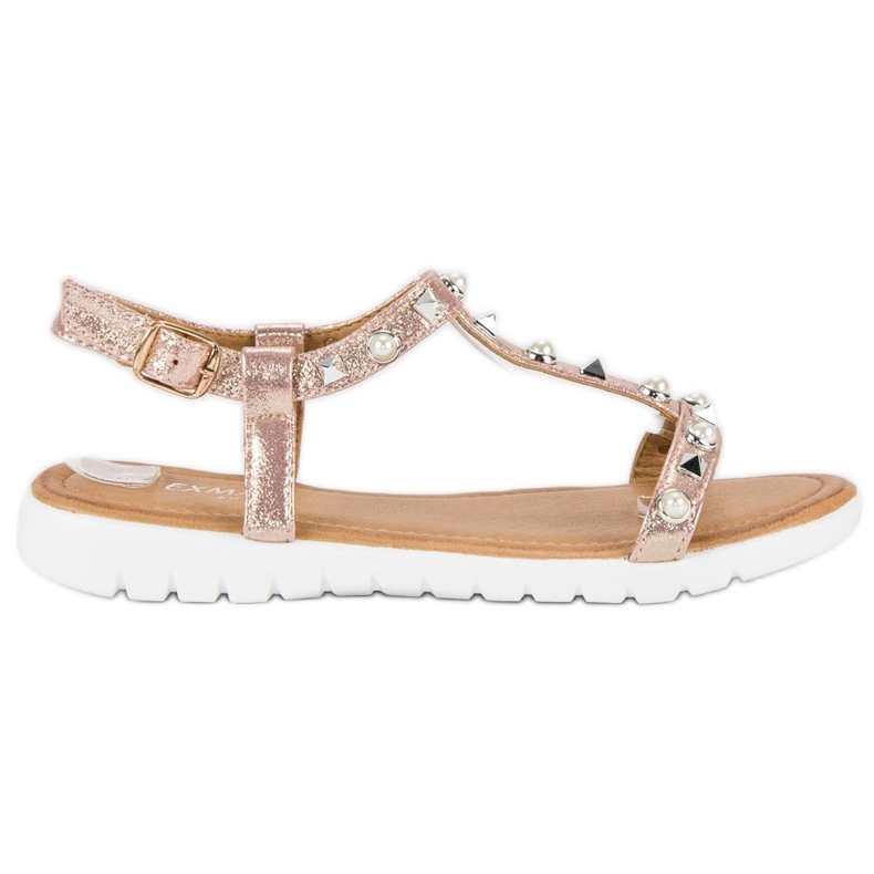 Flache Sandalen mit Strasssteinen rosa