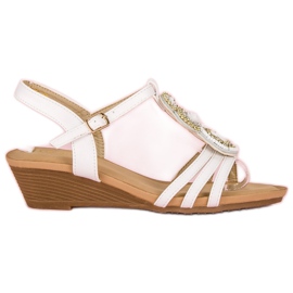 Ch. Creation Elegante Sandalen auf niedrigem Keilabsatz weiß gelb