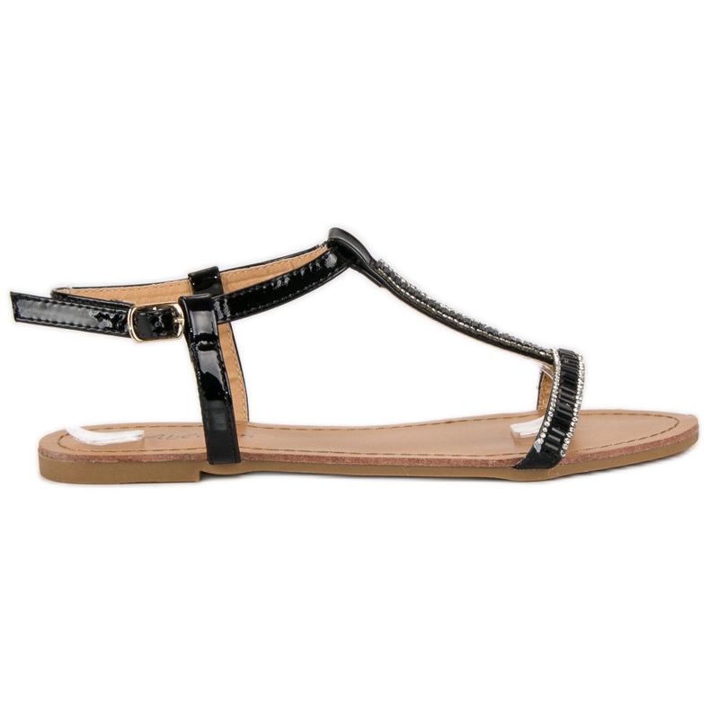 Abloom Lackierte flache Sandalen schwarz