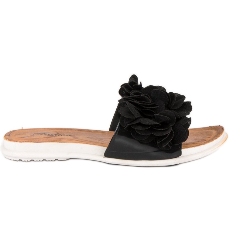 Schwarze Flip-Flops mit Blumen