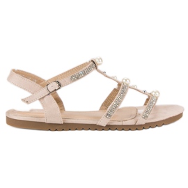 Juliet Flache Sandalen mit Perlen rosa