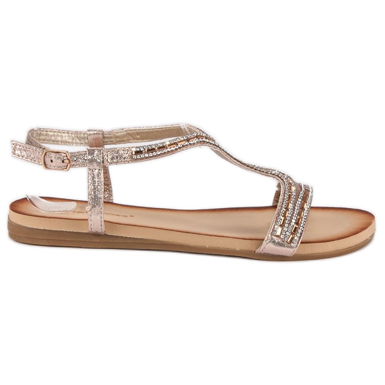 Ideal Shoes Goldene Sandalen mit Kristallen