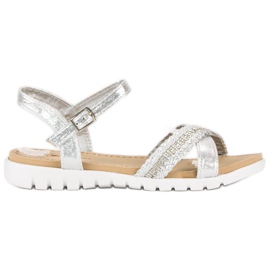 Top Shoes Silberne flache Sandalen grau