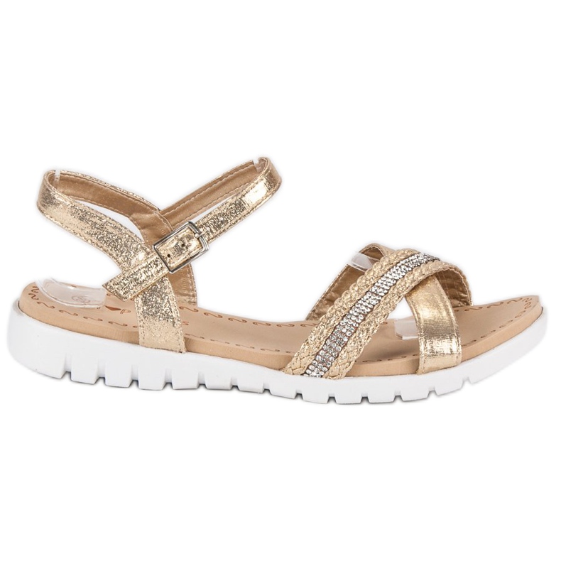 Top Shoes Goldene flache Sandalen