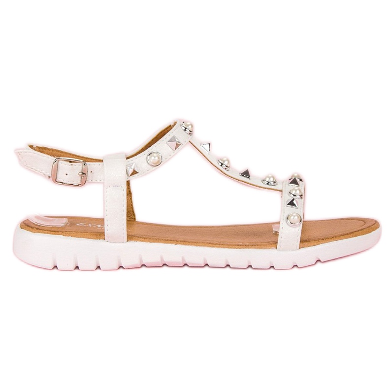 Flache Sandalen mit Strass weiß