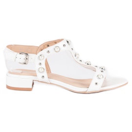 Renda Hochhackige Sandalen mit Perlen weiß