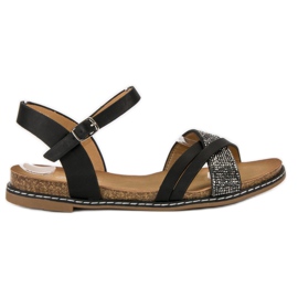 Renda Flache Sandalen mit Schnalle schwarz