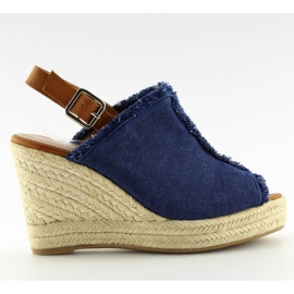 Espadrilles auf Keilabsatz LL153 blau braun marineblau
