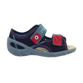 Sandalen, Ledereinsatz Befado 065x blau rot marineblau