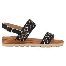 Primavera Durchbrochene flache Sandalen navy blau
