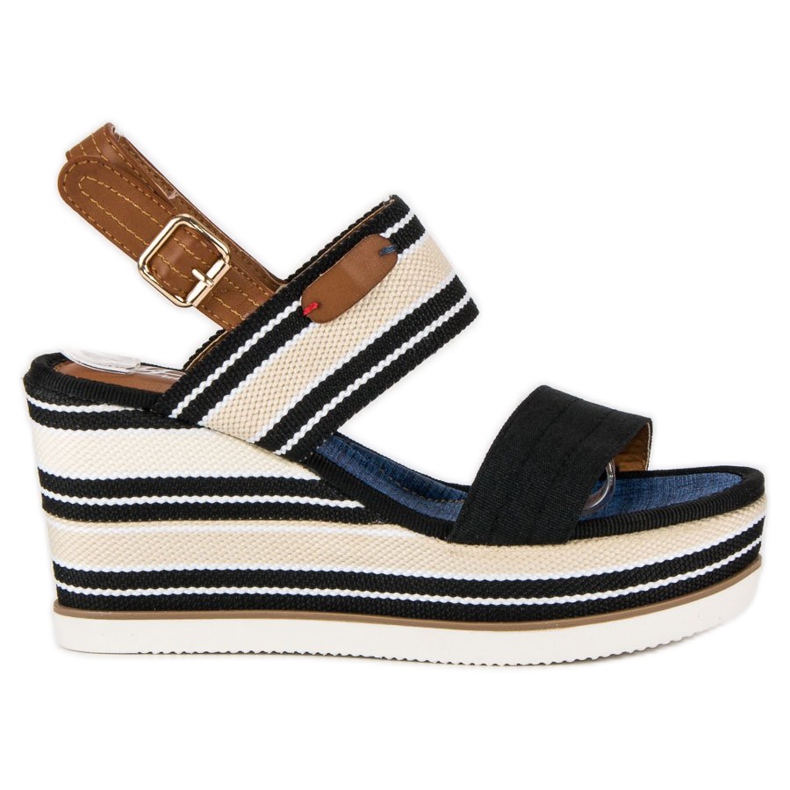 Gerippte Keilsandalen schwarz