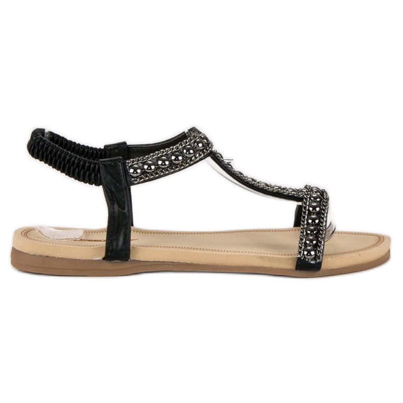 Queentina Flache Sandalen mit Gummiband schwarz