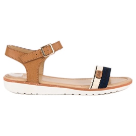 Laura Mode Flache Sandalen aus Textil braun