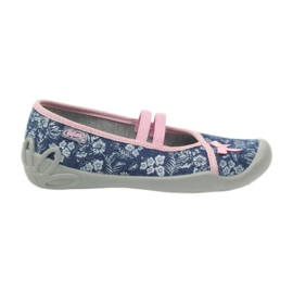 Blumen Hausschuhe Befado 116y232 Jeans blau rosa marineblau