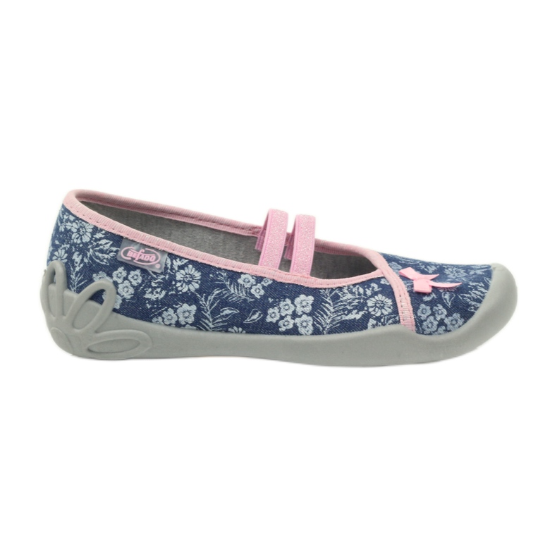 Blumen Hausschuhe Befado 116y232 Jeans blau rosa navy blau