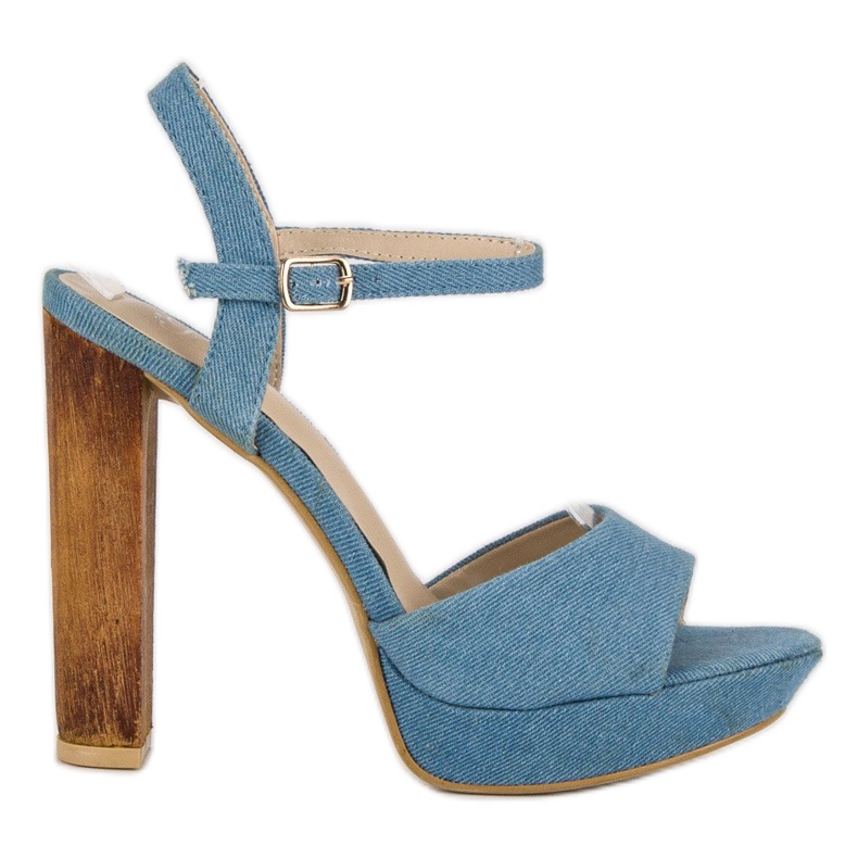 R'S Hochhackige Denim-Sandalen blau