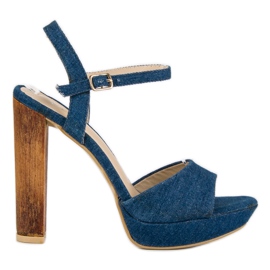 R'S Hochhackige Denim-Sandalen mehrfarbig navy blau