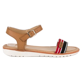 Laura Mode Flache Sandalen aus Textil braun