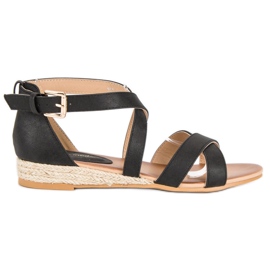 Super Mode Flache Espadrilles-Sandalen schwarz