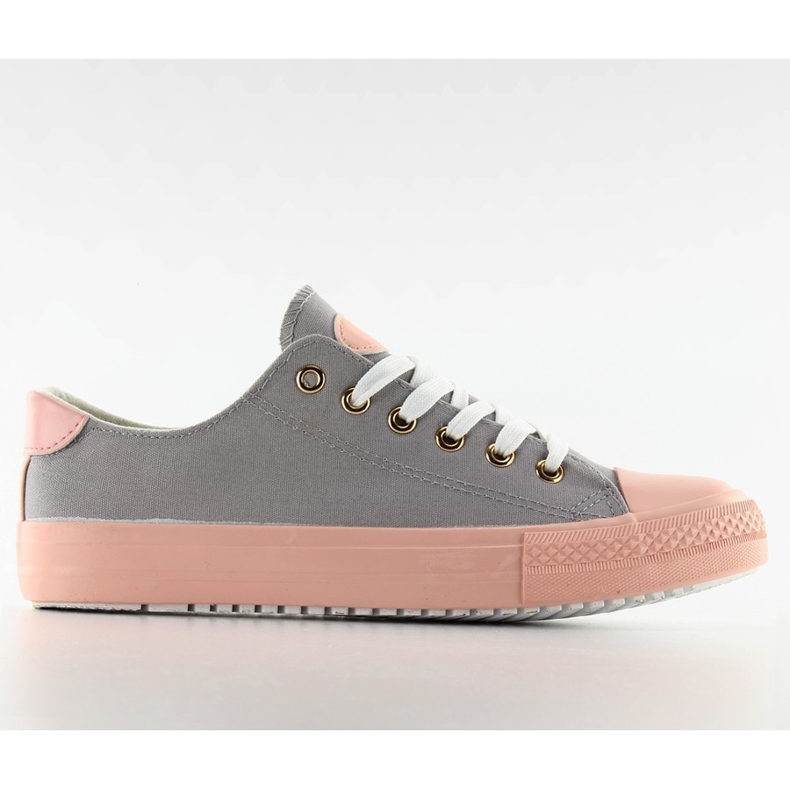 Turnschuhe auf einem farbigen Gummi W-3051 Grau / Pink