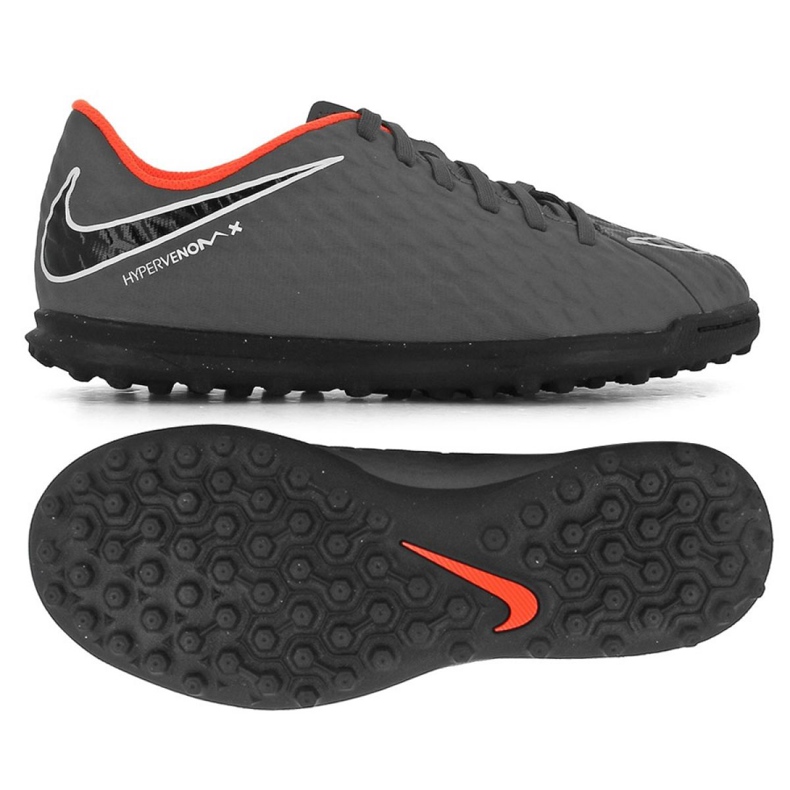 Nike Hypervenom PhantomX 3 Club Tf Jr AH7298-081 Fußballschuhe grau/silber, orange, grau/silber grau