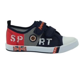 American Club Kinderschuhe Turnschuhe mit einer Flagge Klettverschluss American Navy Blue weiß orange grau marineblau