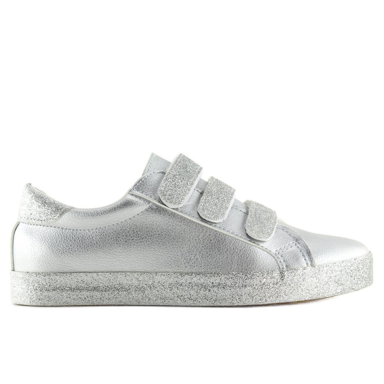 Silberne Sneakers mit Klettverschluss XL10P Silber grau gelb