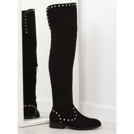 Schwarze Stiefel mit flachem Oberschenkel T161