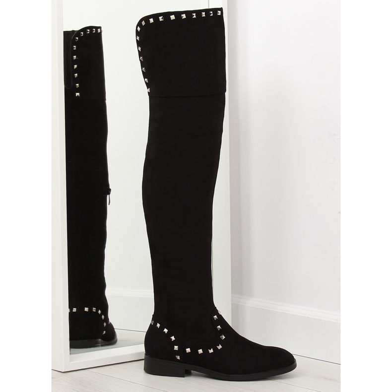 Schwarze Stiefel mit flachem Oberschenkel T161